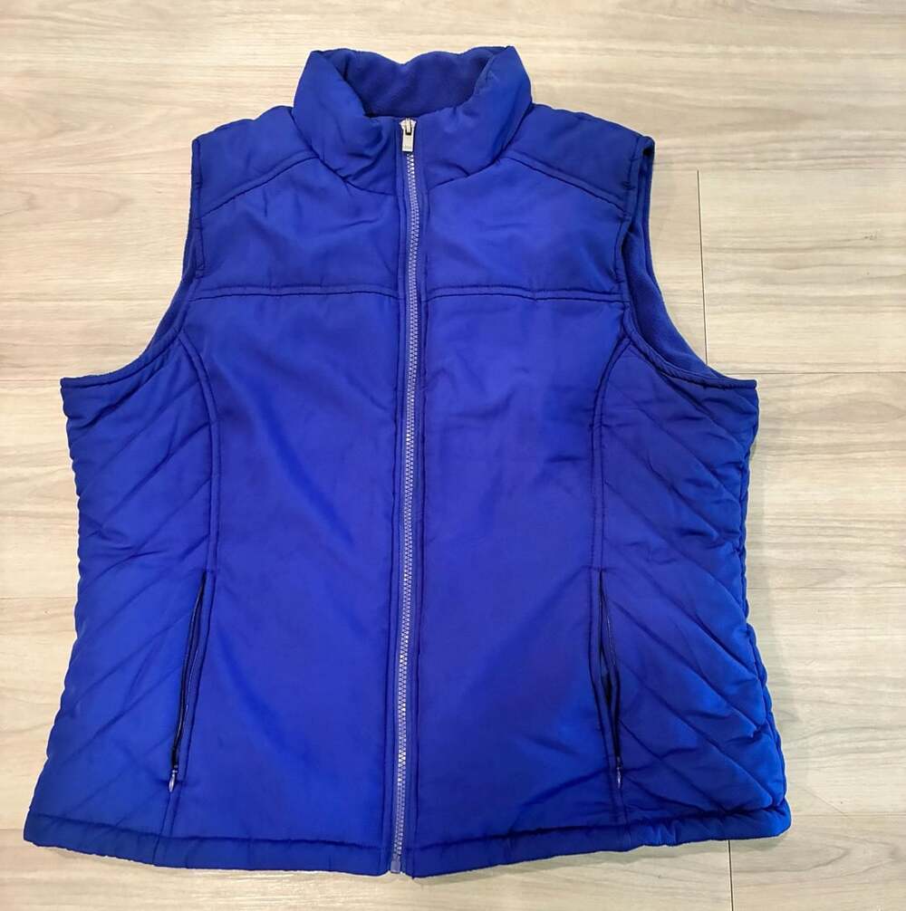IZOD Women's  Blue Quilted Fleece Lined Full Zip Vest Size